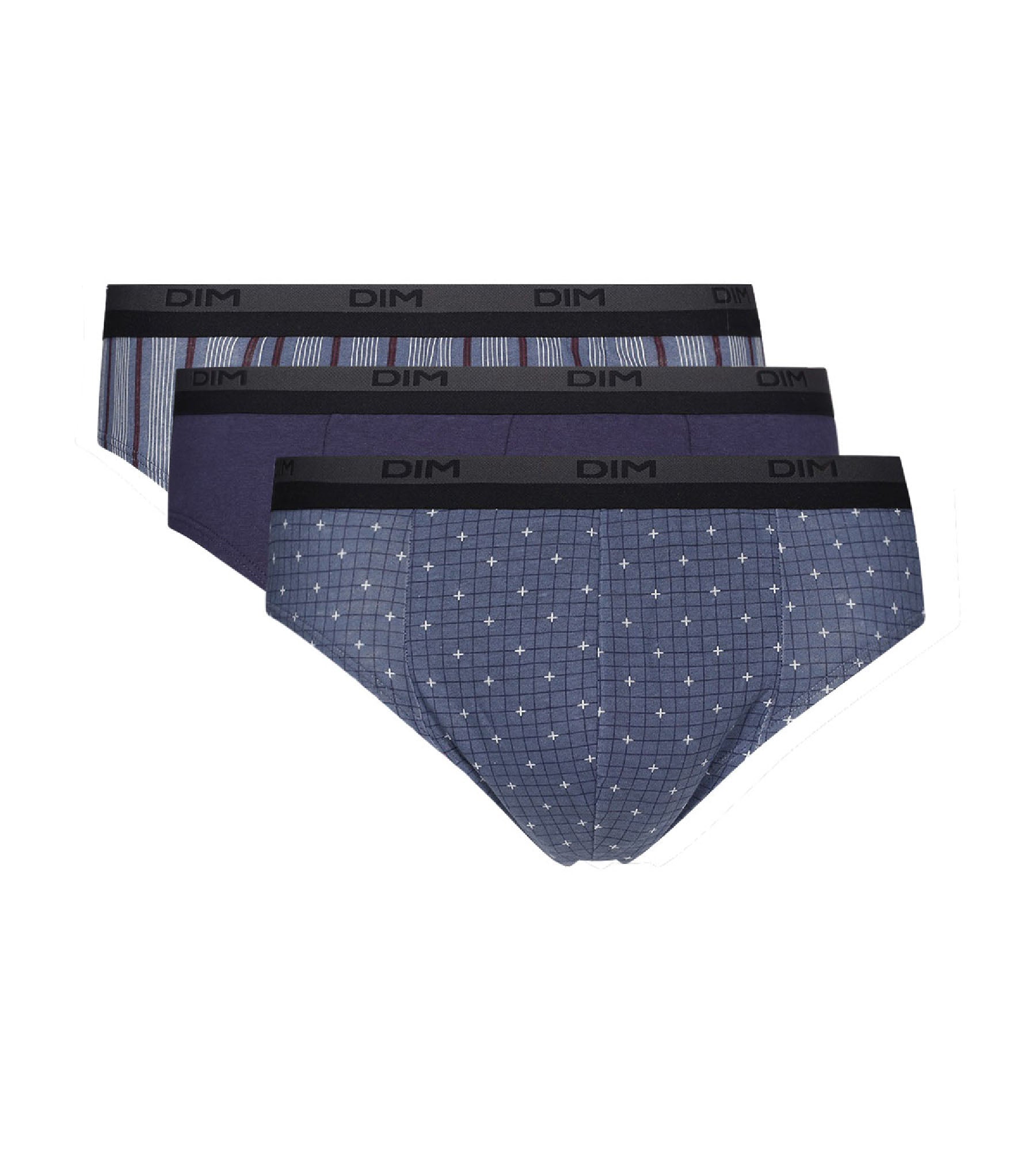 DIM Dim Print Pack of 3 men's cotton briefs with blue crosses design