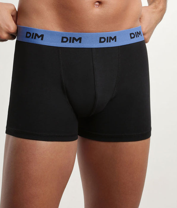 DIM Pack of 3 black men's boxers with coloured waistband Mimosa Purple Mix & colours