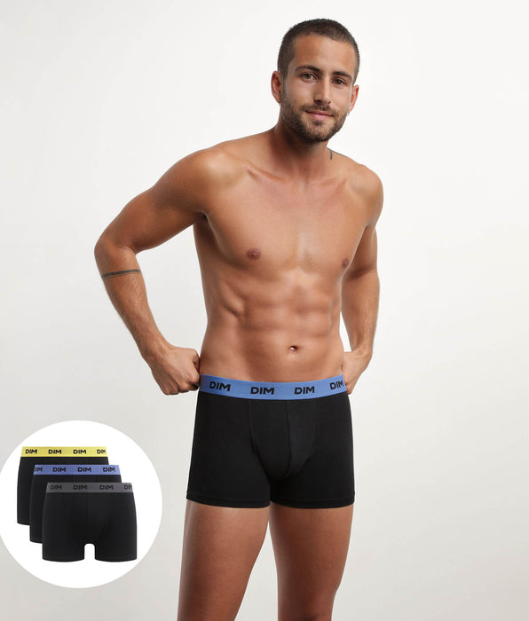DIM Pack of 3 black men's boxers with coloured waistband Mimosa Purple Mix & colours