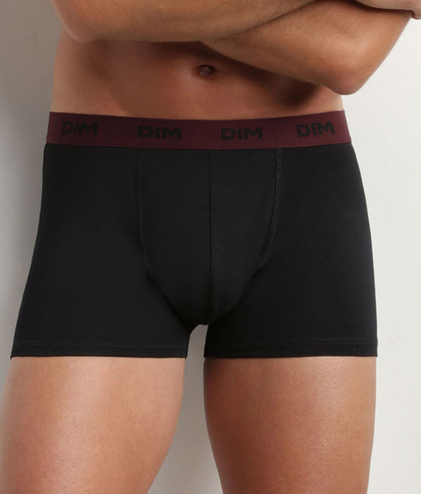 DIM Pack of 3 black men's boxers with coloured waistband Raisin Mix & colours