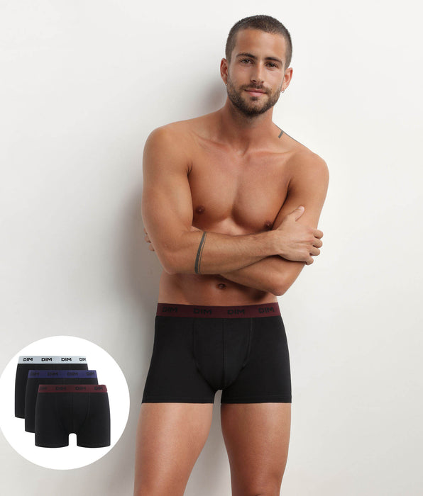 DIM Pack of 3 black men's boxers with coloured waistband Raisin Mix & colours