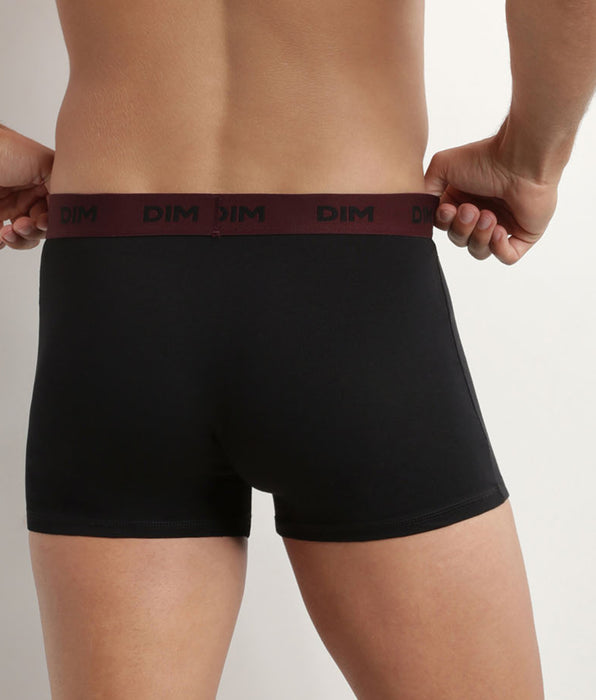 DIM Pack of 3 black men's boxers with coloured waistband Raisin Mix & colours