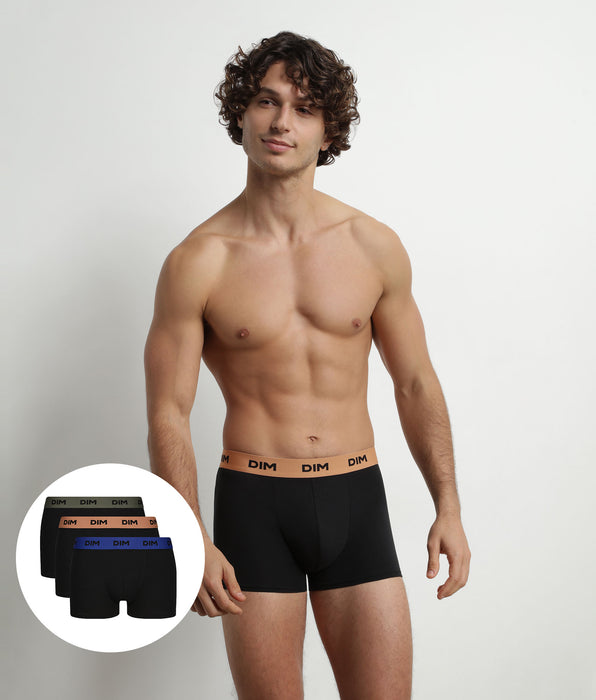 DIM Pack of 3 Men's Boxers Black Cotton Stretch Hazelnut Green Mix &amp; Colors