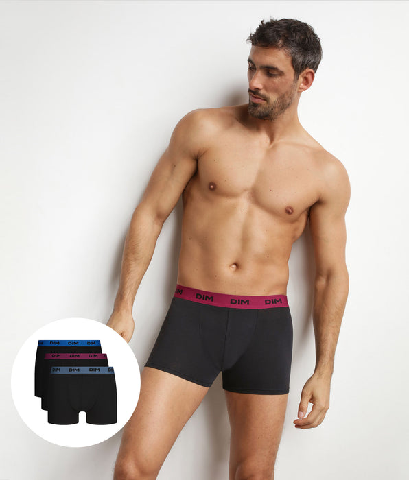 DIM Pack of 3 black men's boxer shorts with coloured waistband Retro Mix & Colors