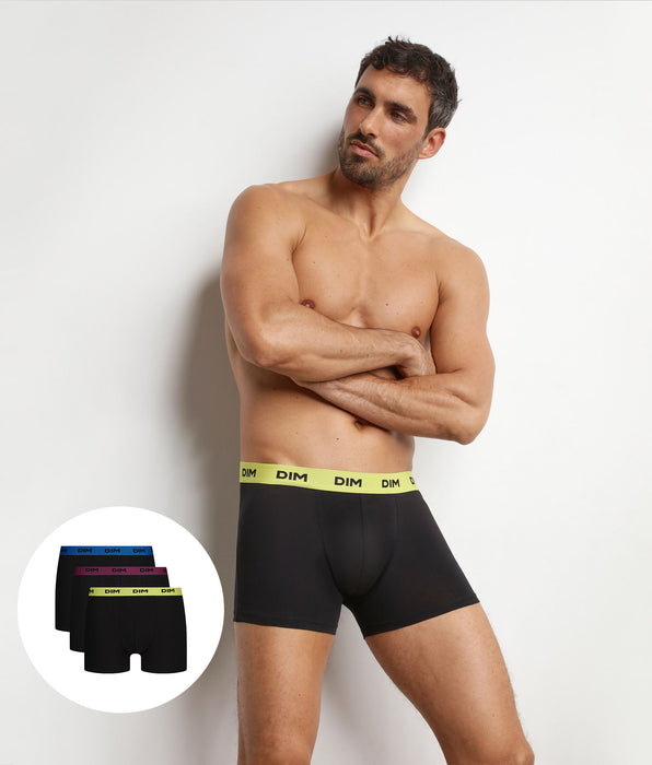 DIM Pack of 3 men's boxer shorts in black with magenta coloured waistband Mix & Colors