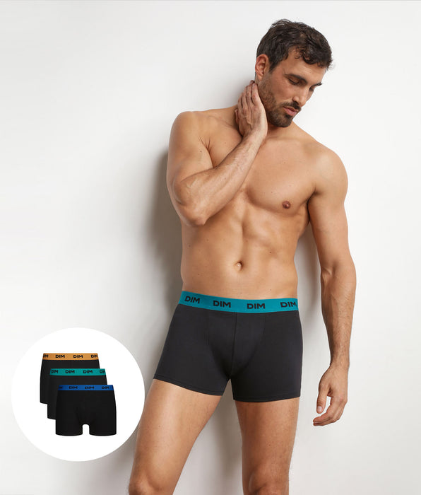 DIM Pack of 3 men's boxer shorts in black with coloured waistband Cameleon Mix & Colors