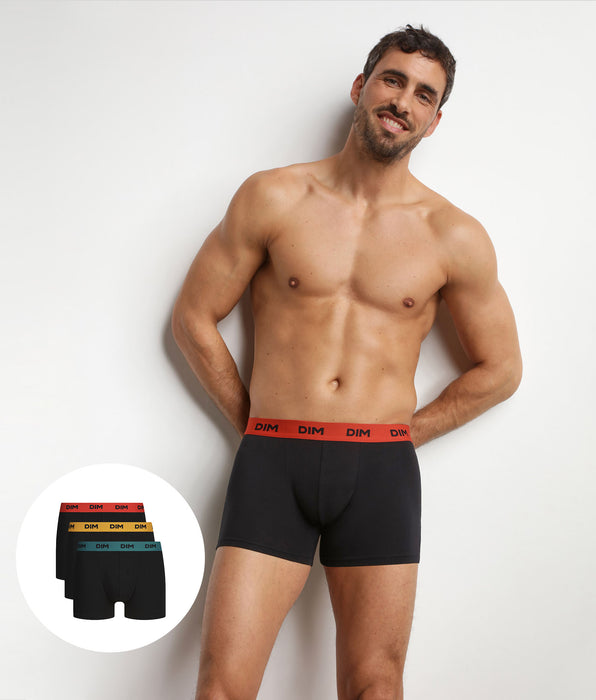 DIM Pack of 3 black men's boxer shorts with coloured Safran Mix & Colors waistbands