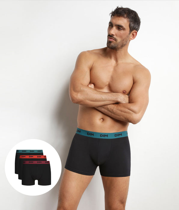 DIM Pack of 3 black men's boxer shorts with coloured Forest Mix & Colors waistband