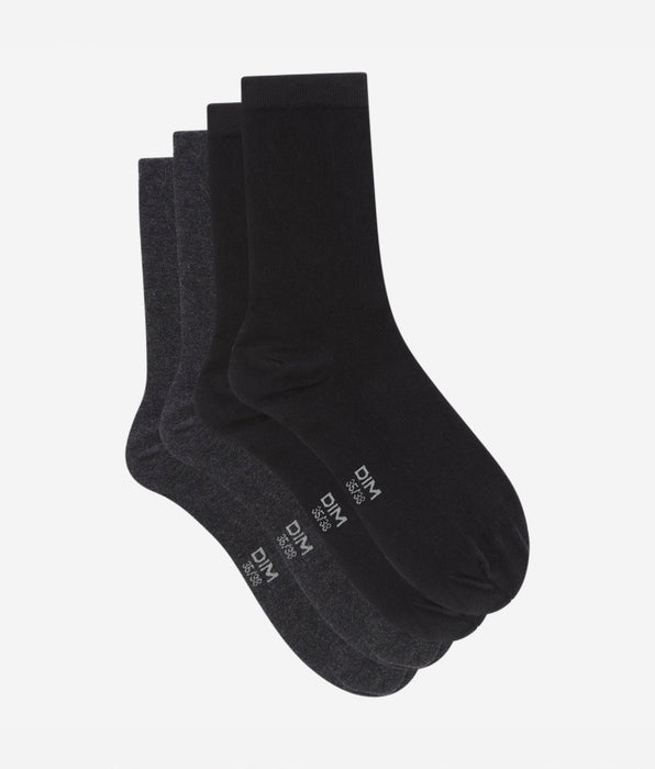 DIM Pack of 2 pairs of charcoal & black mid calf socks for women