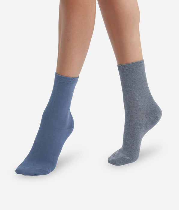 DIM Pack of  2 pairs of Cashmere Blue Grey Basic Cotton Women's Socks