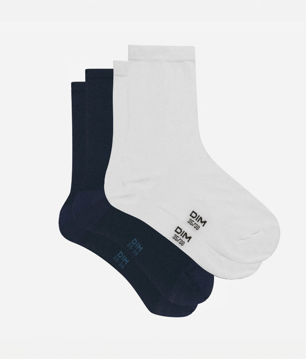 DIM Pack of  2 pairs of Cashmere Blue Grey Basic Cotton Women's Socks