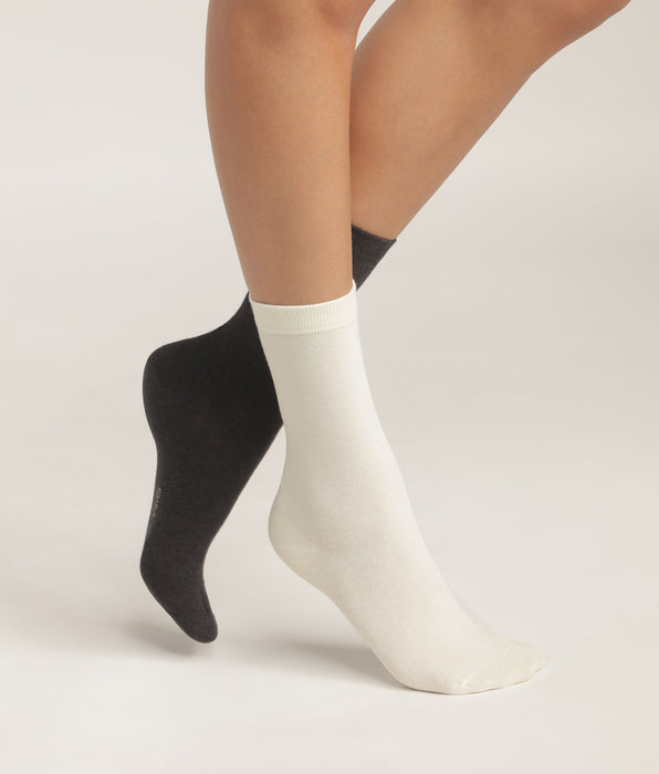 DIM Pack of 2 pairs of women's Ivory cotton knee socks Dim