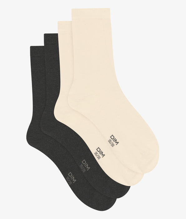 DIM Pack of 2 pairs of women's Ivory cotton knee socks Dim