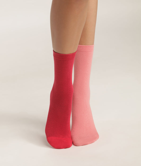 DIM Pack of 2 pairs of women's pink cotton knee socks Dim