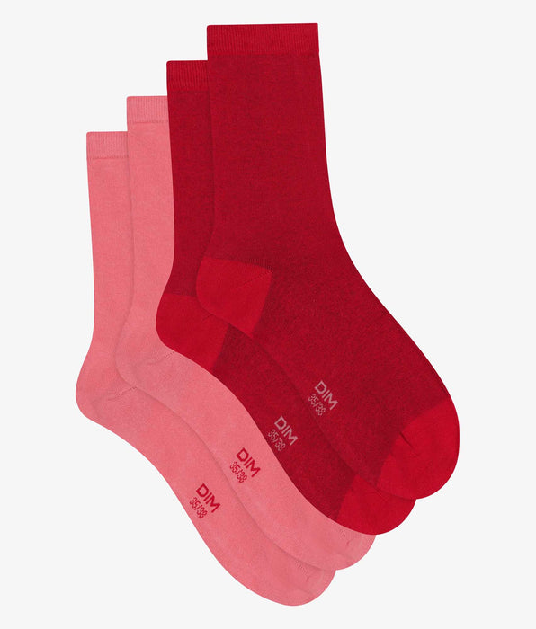 DIM Pack of 2 pairs of women's pink cotton knee socks Dim