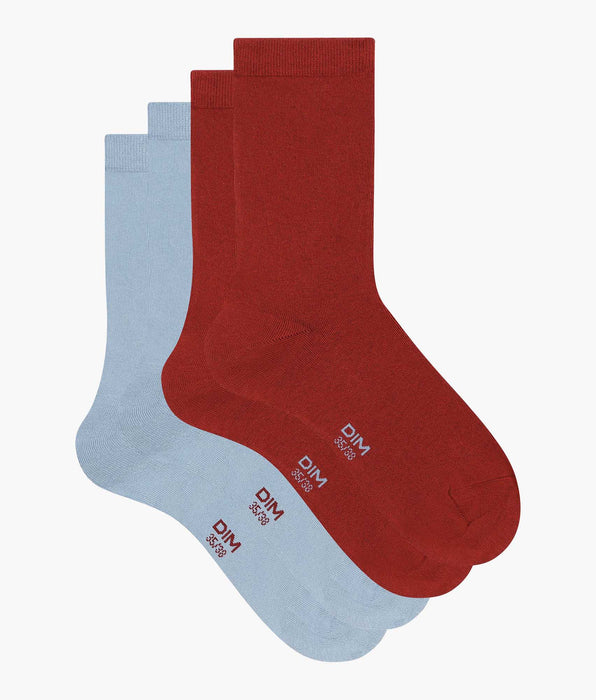 DIM Pack of 2 pairs of women's socks Red Blue Cotton