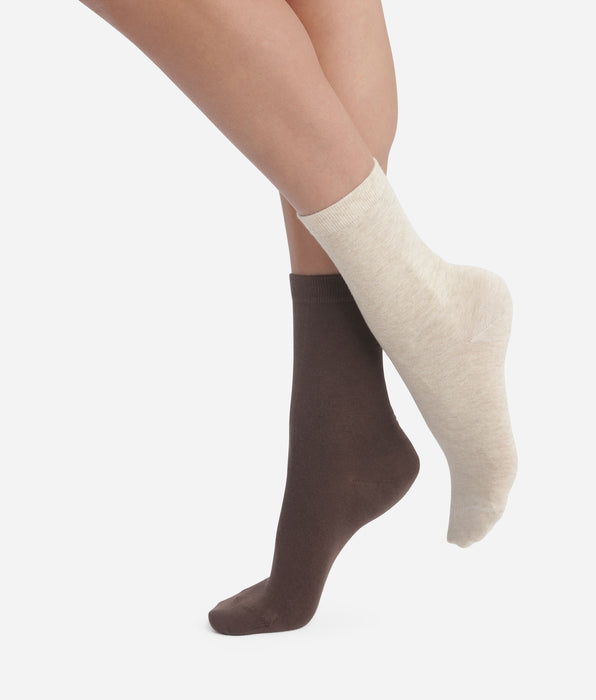 DIM Pack of 2 pairs of women's socks Brown Beige Dim Cotton