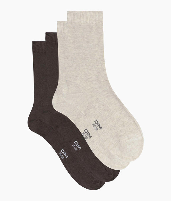 DIM Pack of 2 pairs of women's socks Brown Beige Dim Cotton