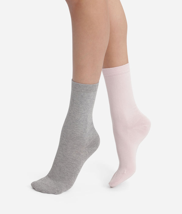 DIM Pack of 2 pairs of women's socks Pink Grey Dim Coton