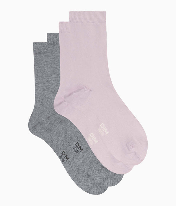 DIM Pack of 2 pairs of women's socks Pink Grey Dim Coton
