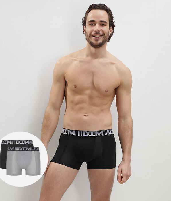 DIM 3D Flex Air Pack of 2 men's black-pearl grey anti-perspirant boxers