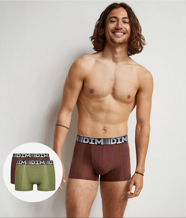 DIM Pack of 2 men's breathable cotton and lycra Khaki 3D Flex Air boxers