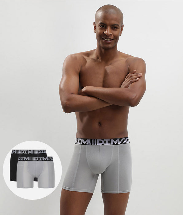 DIM 3D Flex Air Pack of 2 men's black-grey anti-perspirant long boxers