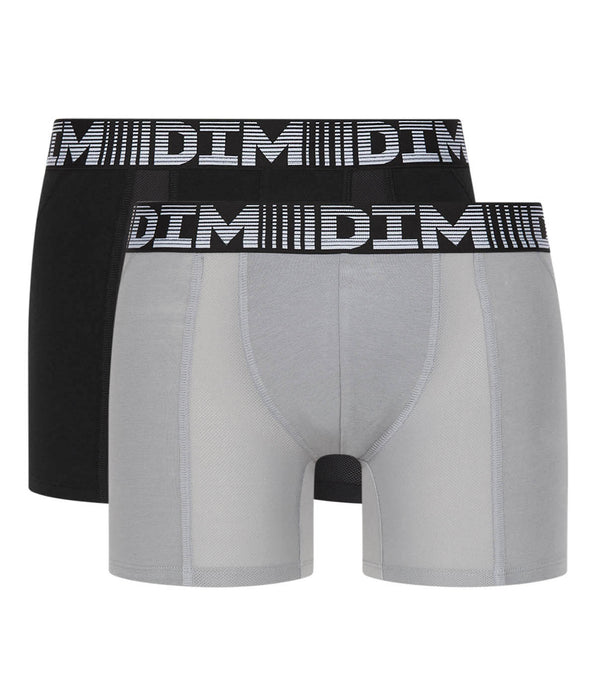 DIM 3D Flex Air Pack of 2 men's black-grey anti-perspirant long boxers