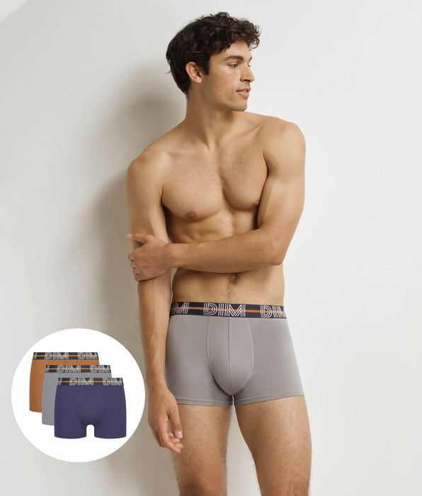 DIM Pack of 3 Violet Grey Terre Powerful boxer shorts for men
