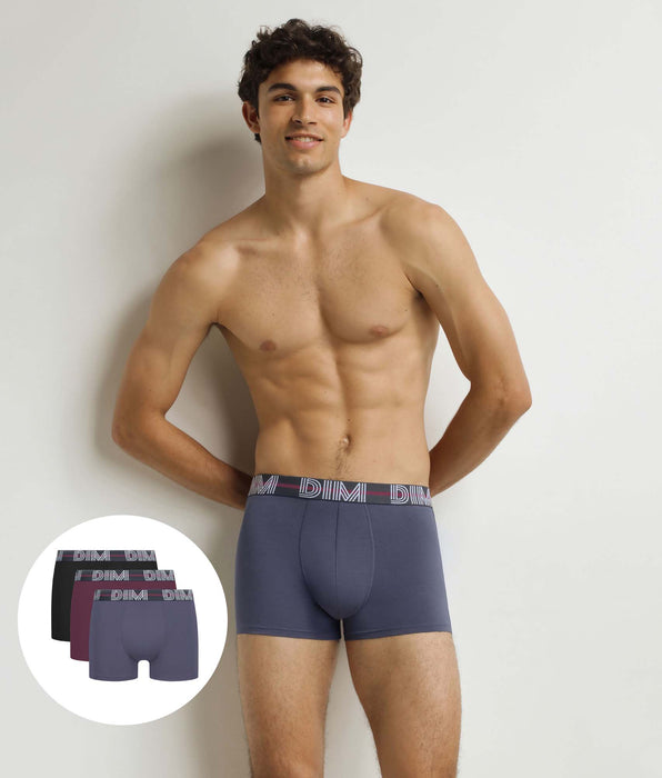 DIM Pack of 3 Red Black Blue Powerful boxer shorts for men