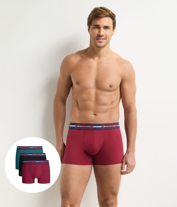 DIM Pack of 3 men’s velvet boxers, black, bottle green Powerful