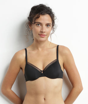 Black microfiber and tulle push-on bra Dim Daily Confort