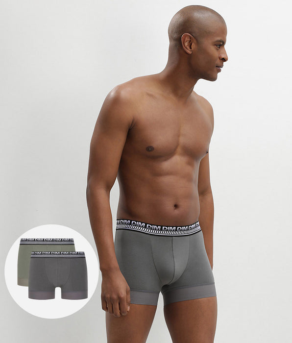 DIM Stay and Fit Pack of 2 men's olive-green stretch cotton boxers