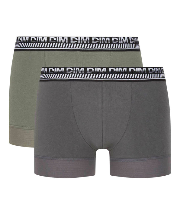 DIM Stay and Fit Pack of 2 men's olive-green stretch cotton boxers