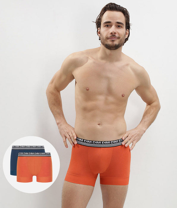 DIM Stay and Fit Pack of 2 men's blue- orange stretch cotton boxers