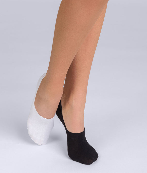 DIM Pack of 2 pairs of Femme Basic Coton black and white cotton footies for women