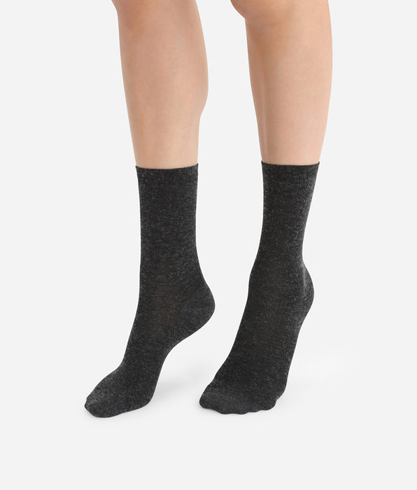 DIM Plain charcoal socks in soft wool for women