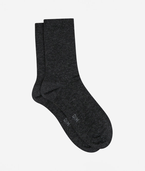 DIM Plain charcoal socks in soft wool for women