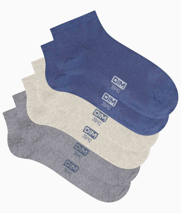 DIM Pack of 3 pairs of men's ankle socks Blue Grey Beige Dim Coton