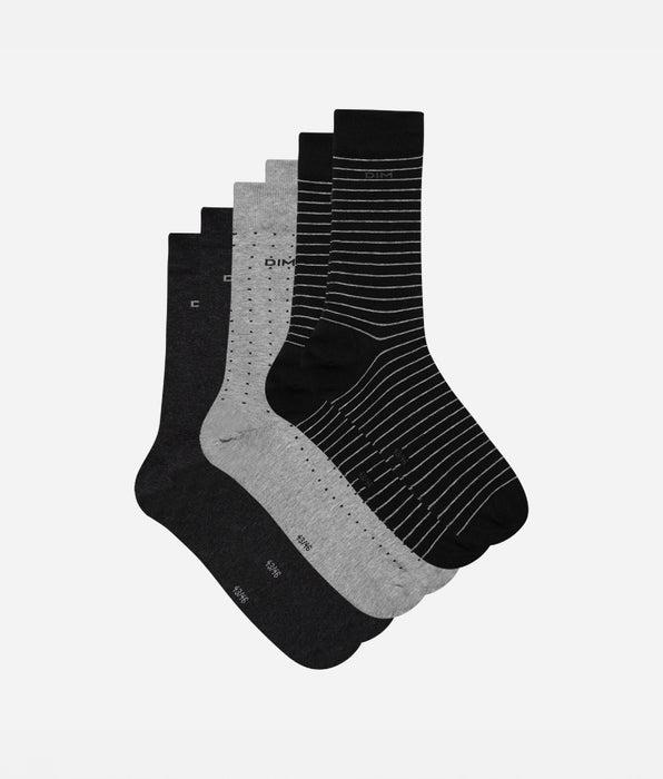 DIM Pack of 3 pairs of men’s black and charcoal dotty & striped socks
