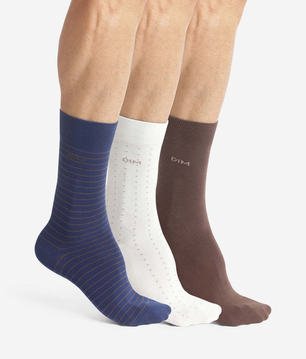 DIM Pack of 3 pairs of men's ankle socks in Blue, Ebony and Grey Cotton Style