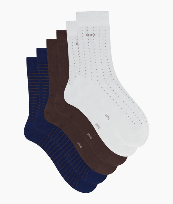DIM Pack of 3 pairs of men's ankle socks in Blue, Ebony and Grey Cotton Style