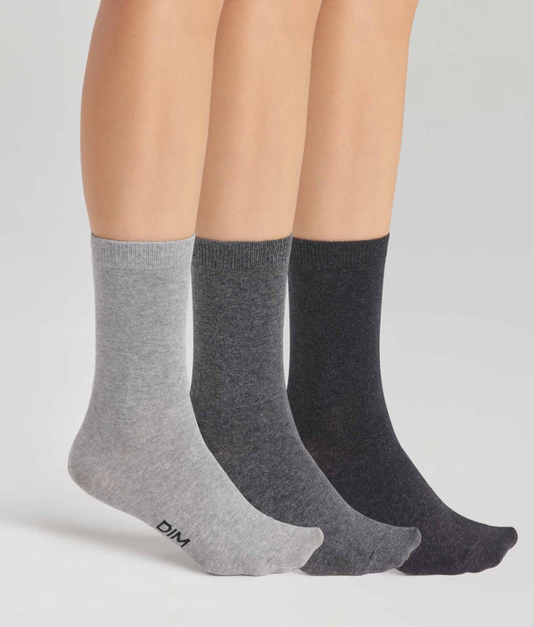 DIM Pack of 3 pairs of light gray women's socks in Dim cotton