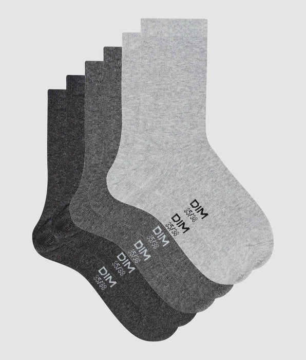 DIM Pack of 3 pairs of light gray women's socks in Dim cotton
