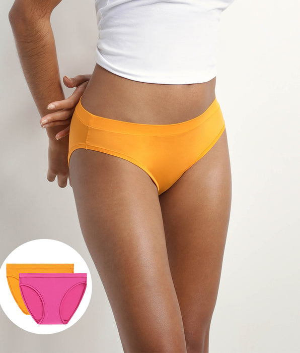 DIM Pack of 2 women's briefs in cotton and nylon in Fuchsia Yellow Oh My Dim's