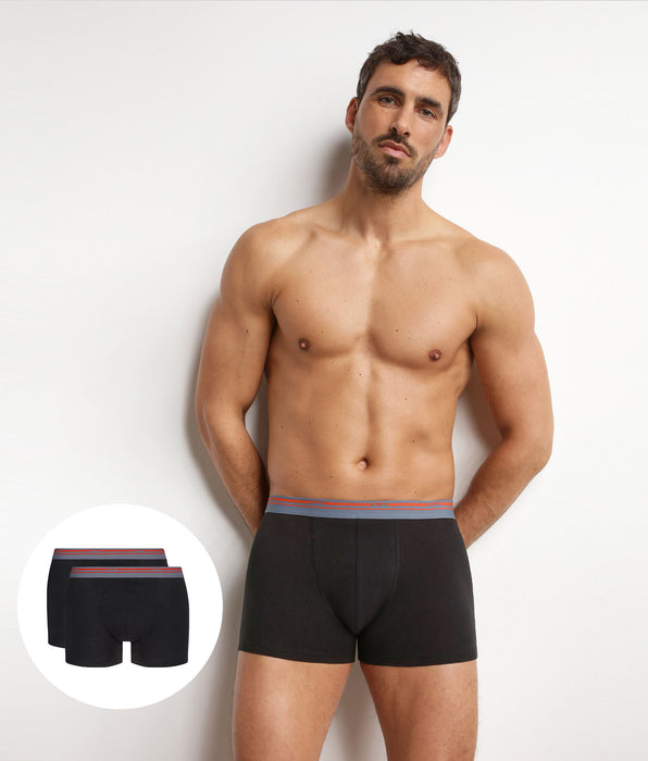 DIM Pack of 2 black stretch cotton boxer shorts for men Daily Colors