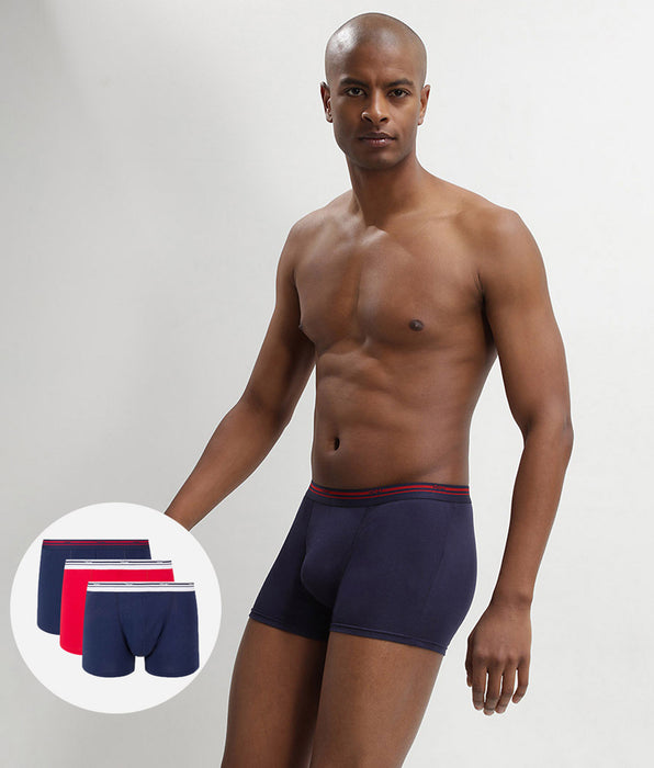 DIM 3 Pack stretch cotton trunks Denim Blue and Lava Red Daily Colors