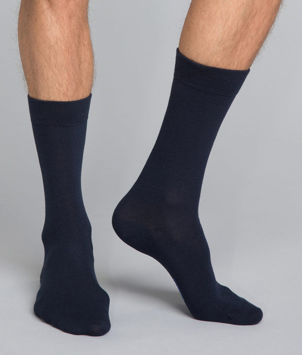DIM Pack of 3 pairs of blue Basic Coton classic cotton mid calf socks for men