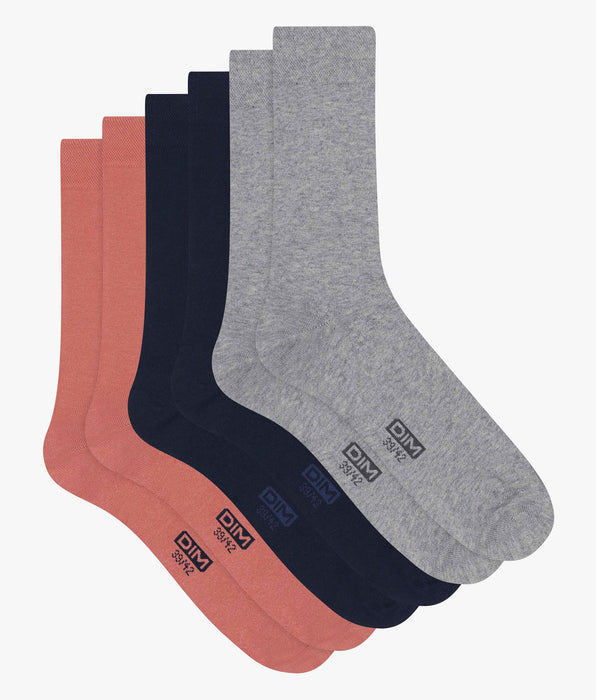 DIM Pack of 3 Pairs of Men's Cotton Socks Navy Pink Dim