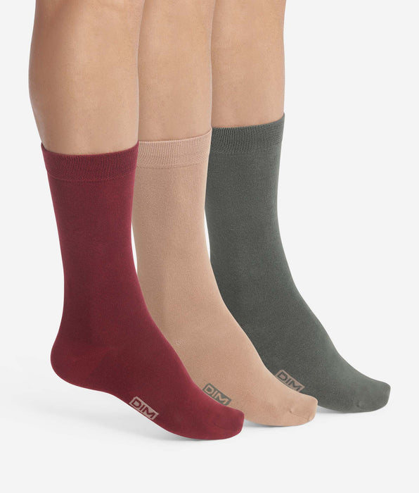 DIM Pack of 3 Pairs of Red Khaki Cotton Men's Socks Dim